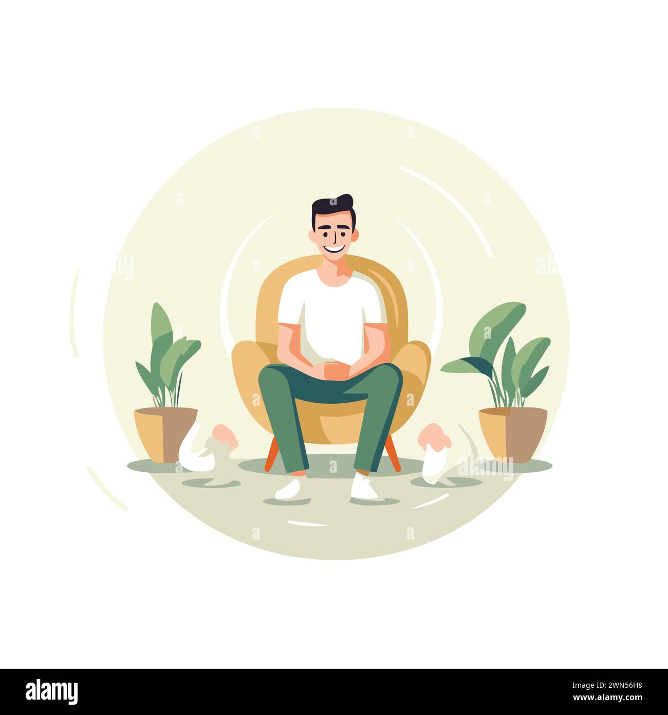 Homme assis dans un fauteuil et pensant à quelque chose. Illustration vectorielle plate. Illustration de Vecteur