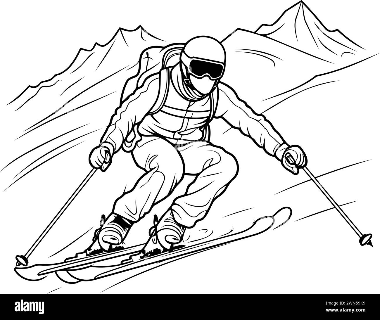 Ski. skieur. skieur. skieur. freeride. freeride. Illustration vectorielle de skieur dans les montagnes. Illustration de Vecteur