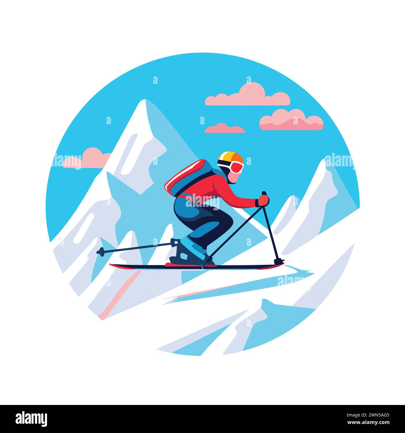 Skieur ski dans les montagnes. Illustration vectorielle dans un style plat. Illustration de Vecteur