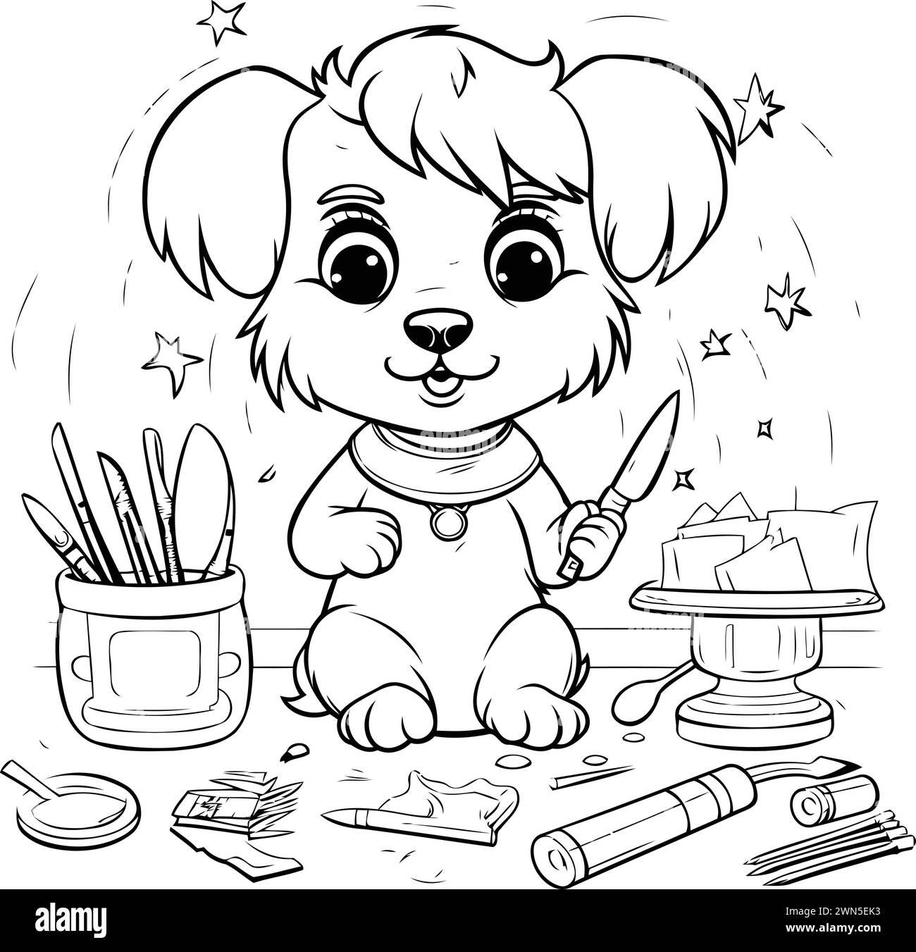 Page de coloriage de chien de dessin animé mignon. Illustration vectorielle pour livre de coloriage. Illustration de Vecteur