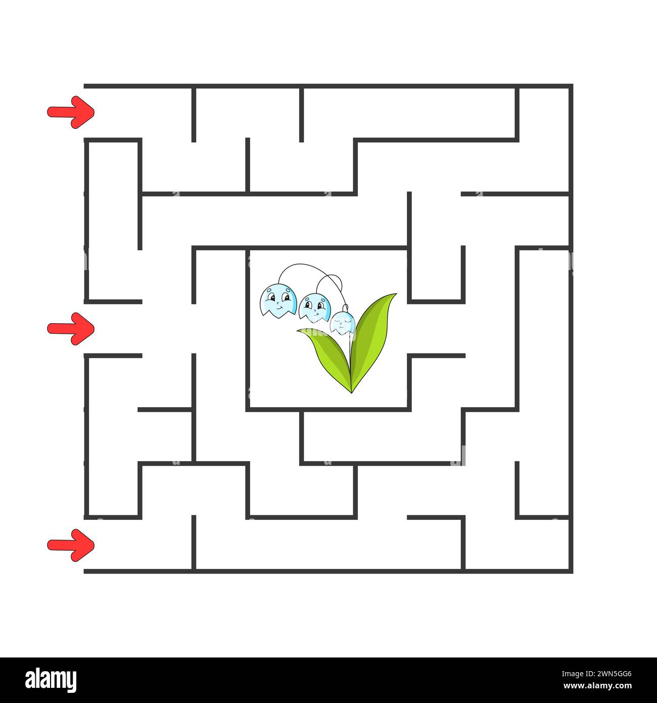 Labyrinthe carré. Jeu pour enfants. Puzzle pour enfants. personnage de dessin animé. Énigme en labyrinthe. Trouvez le bon chemin. Le développement de t logique et spatial Illustration de Vecteur