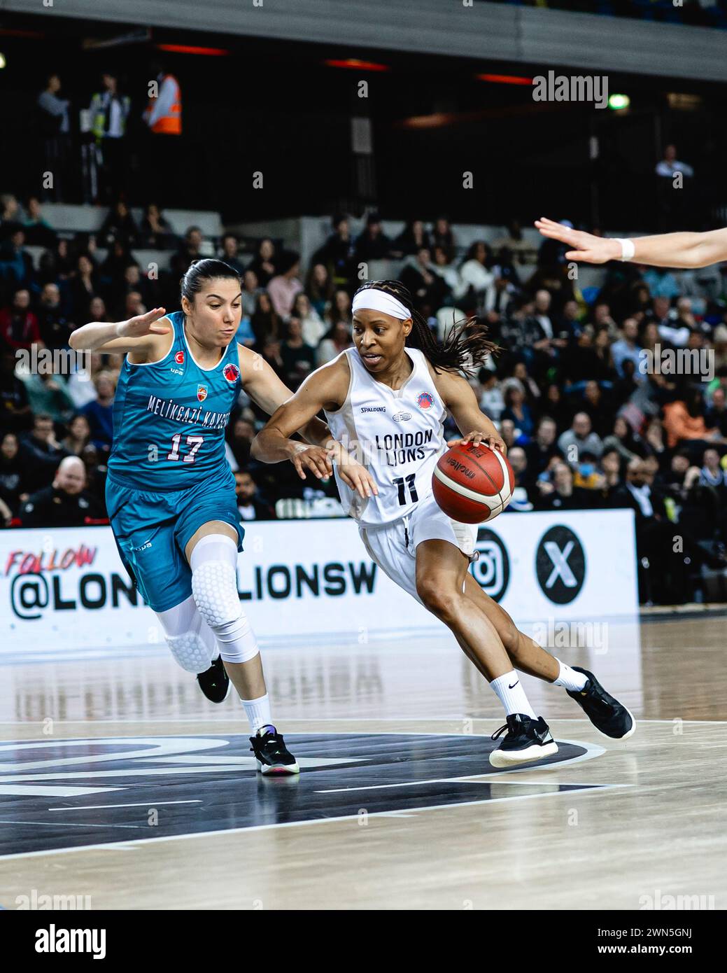 Les Lions de Londres battent Kayseri Basketbol dans la deuxième manche des quarts de finale de l'EurocupWomen et progressent vers les demi-finales. Copperbox Arena, Londres, 28 février 2024. copyright caroljmoir/alamy Banque D'Images