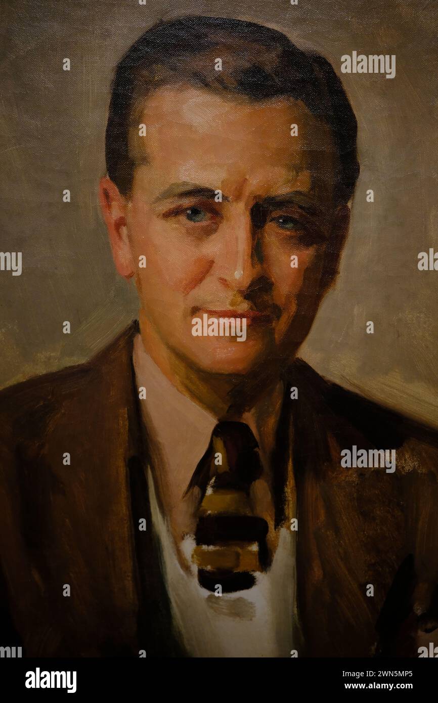Le portrait de F. Scott Fitzgerald par le peintre américain David Silvette exposé dans la National Portrait Gallery.Washington DC.USA Banque D'Images