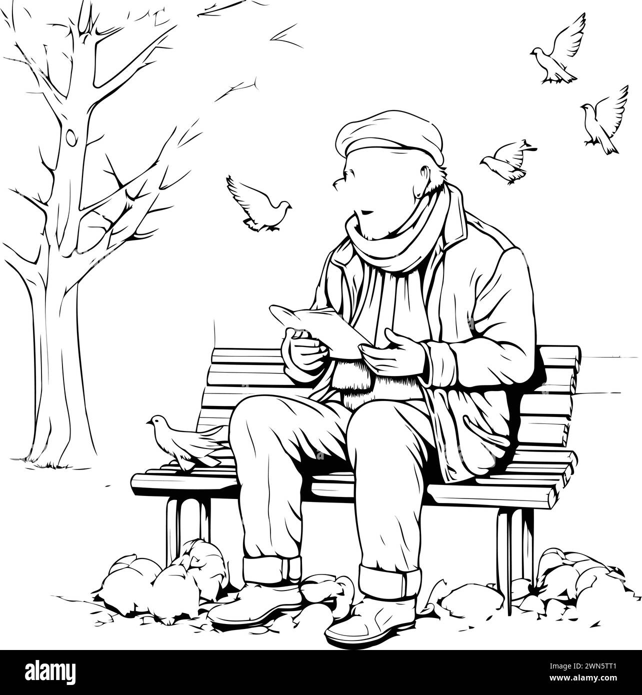 Illustration vectorielle d'un homme assis sur un banc et lisant un livre Illustration de Vecteur