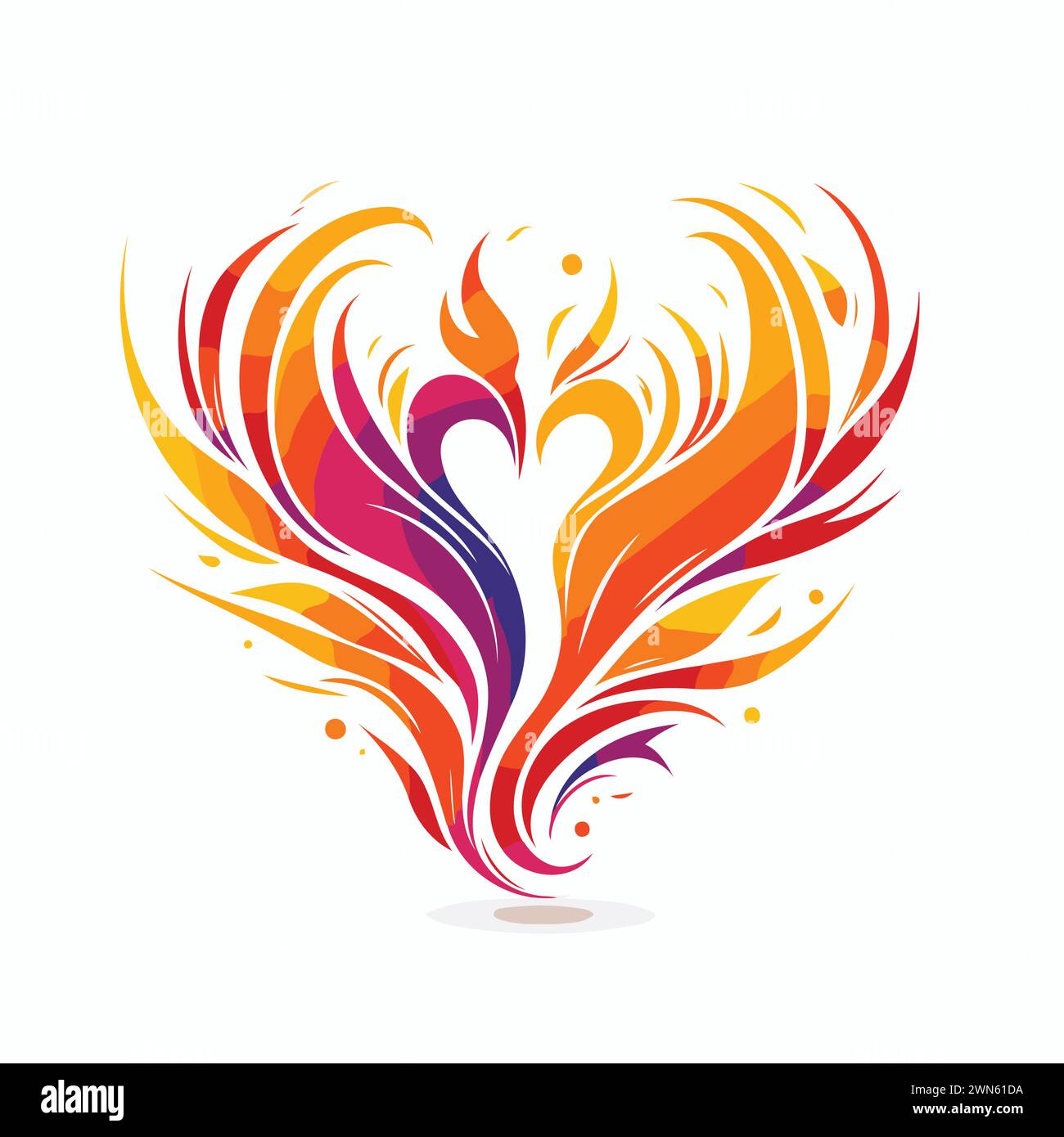 Coeur abstrait coloré avec des flammes de feu sur fond blanc. Illustration vectorielle. Illustration de Vecteur
