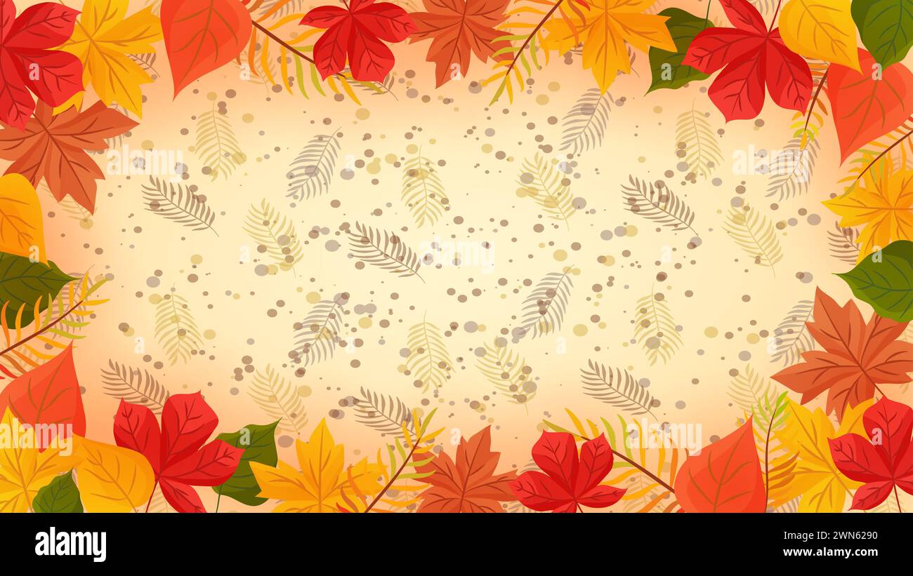 Fond coloré d'automne, toile de fond d'automne. Fond de bannière de vente de saison d'automne. bordure colorée de feuilles d'érable et de chêne en fond texturé clair pour un Banque D'Images