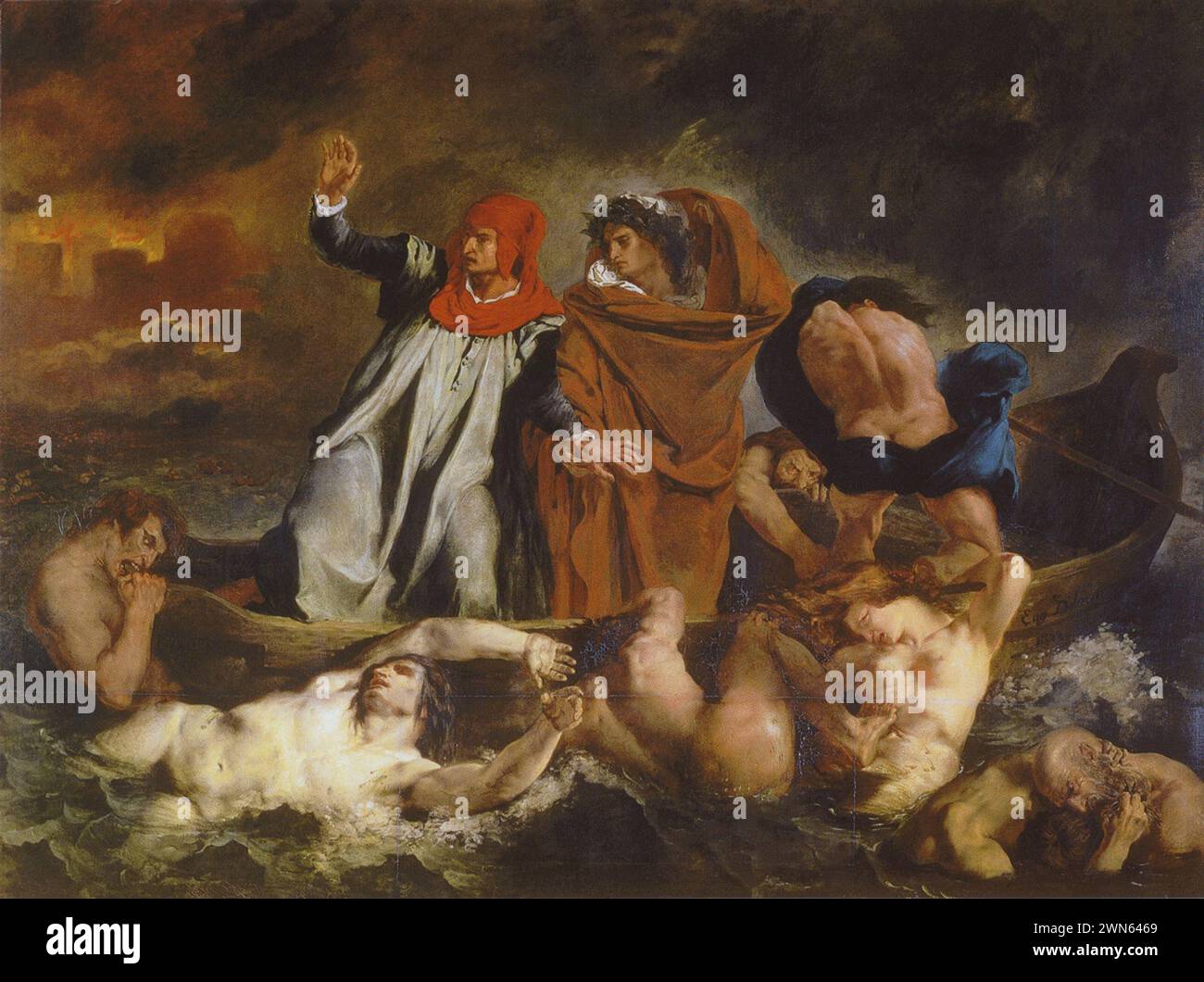 Dante et Virgile en enfer, peinture de la »Divine Comédie de Dante, Inferno«, 8. Chanter Eugène Delacroix Banque D'Images