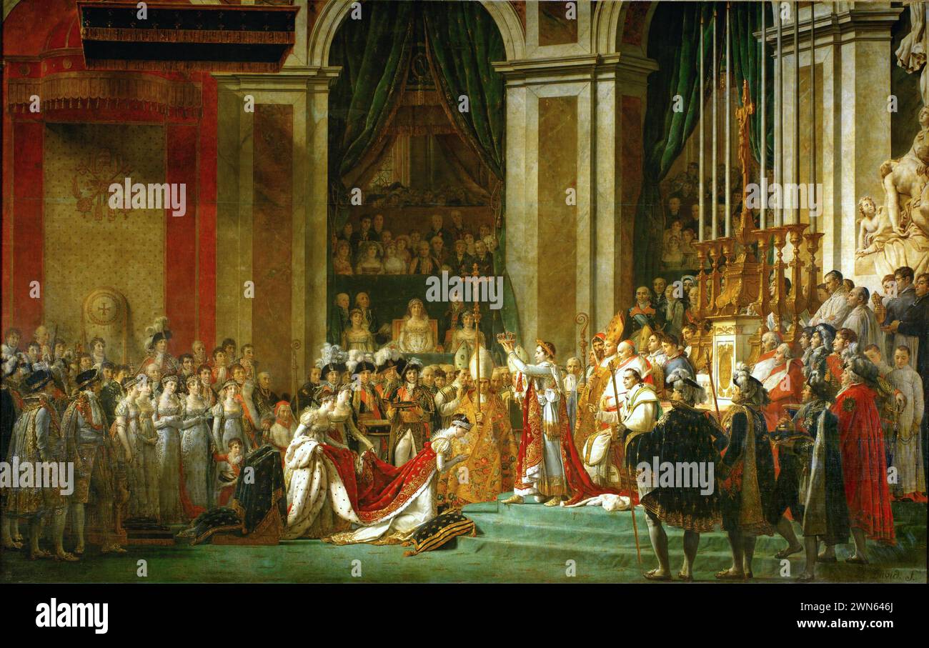 Joséphine s’agenouille devant Napoléon lors de son couronnement à notre Dame. Derrière lui se trouve le pape Pie VII. Jacques Louis David - le couronnement de Napoléon (1805-1807) créé en 1805 Banque D'Images