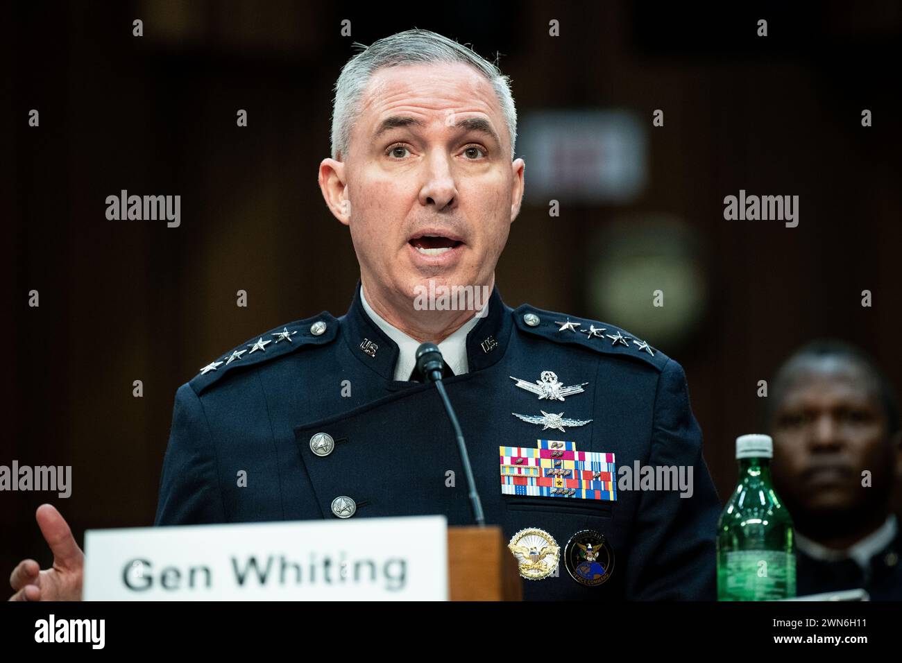 Washington, États-Unis. 29 février 2024. Le général Stephen Whiting, USSF, commandant du United States Space Command, s'exprimant lors d'une audience du comité des services armés du Sénat au Capitole des États-Unis. Crédit : SOPA images Limited/Alamy Live News Banque D'Images