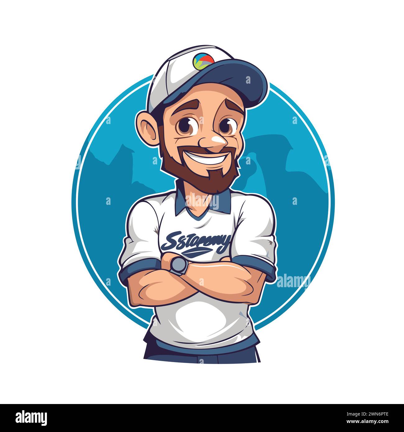 Portrait de joueur de baseball souriant en casquette et t-shirt. Illustration vectorielle. Illustration de Vecteur