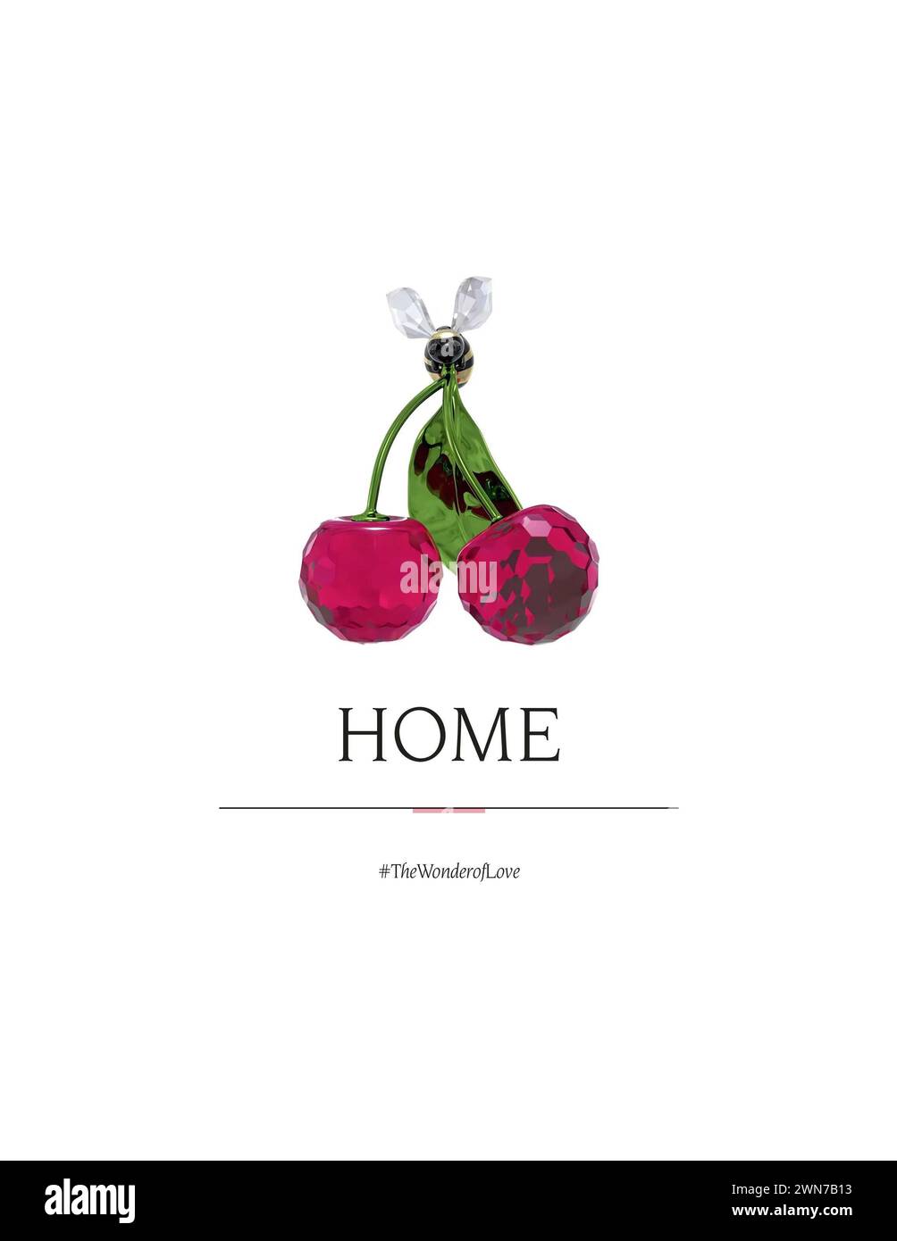 Bijoux en cristal boucles d'oreilles transparentes abeille et cerise. Collection de présentation de la marque Swarovski. Papillon, fleurs, cerises - éditoriale seulement des diamants à facettes de luxe. Banque D'Images