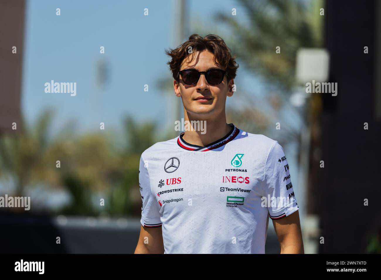 MANAMA, BAHREÏN, circuit international de Bahreïn, 29.Feb.2024 : George Russell de Grande-Bretagne et Mercedes-AMG PETRONAS F1 Team pendant la formule 1 Bahr Banque D'Images