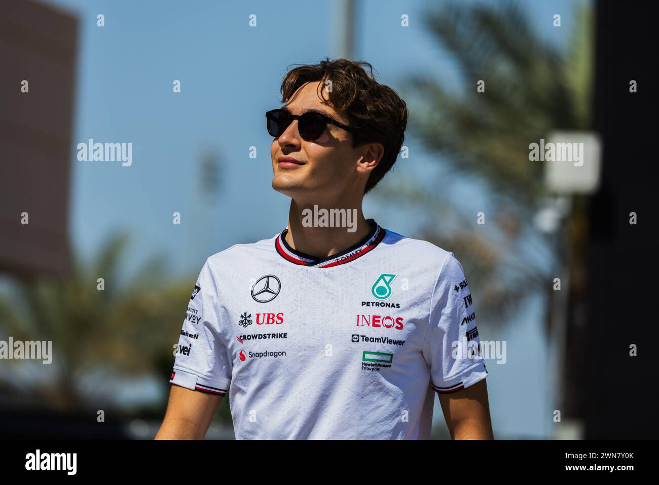 MANAMA, BAHREÏN, circuit international de Bahreïn, 29.Feb.2024 : George Russell de Grande-Bretagne et Mercedes-AMG PETRONAS F1 Team pendant la formule 1 Bahr Banque D'Images