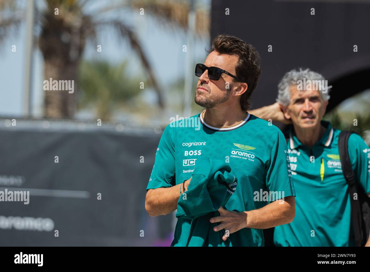 MANAMA, BAHREÏN, circuit international de Bahreïn, 29.Feb.2024 : Fernando Alonso, Espagnol, et Aston Martin Aramco Cognizant F1 Team pendant le bal de formule 1 Banque D'Images