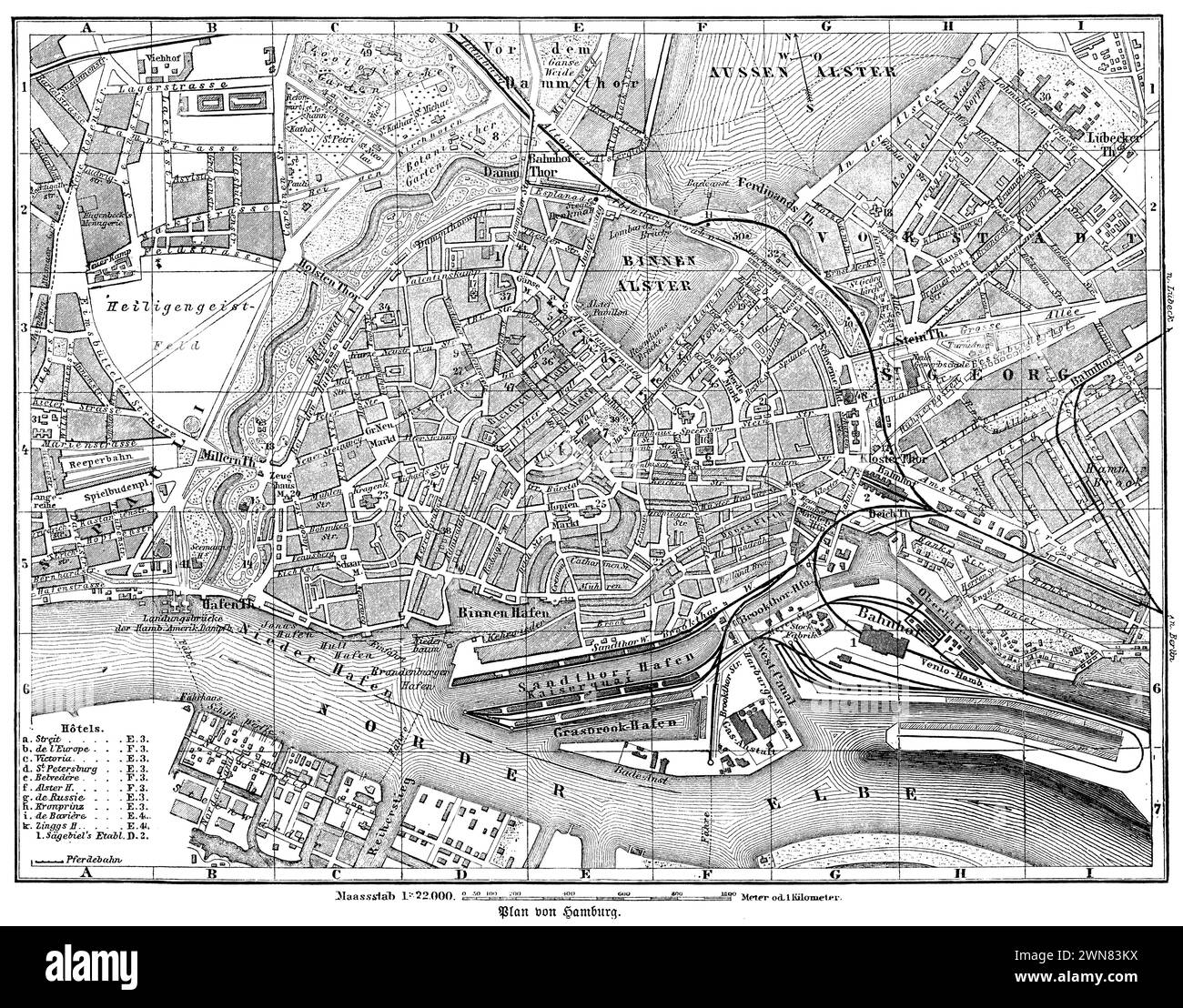 Carte de Hambourg, , (encyclopédie, 1893), Plan von Hamburg, plan de Hambourg Banque D'Images