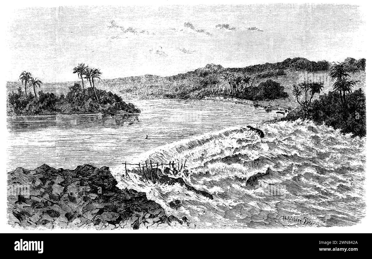 Seventh Rapids of Stanley Falls (Congo), , (encyclopédie, 1893), Siebente Stromschnelle der Stanleyfälle (Kongo), septième rapide des chutes Stanley (Congo) Banque D'Images