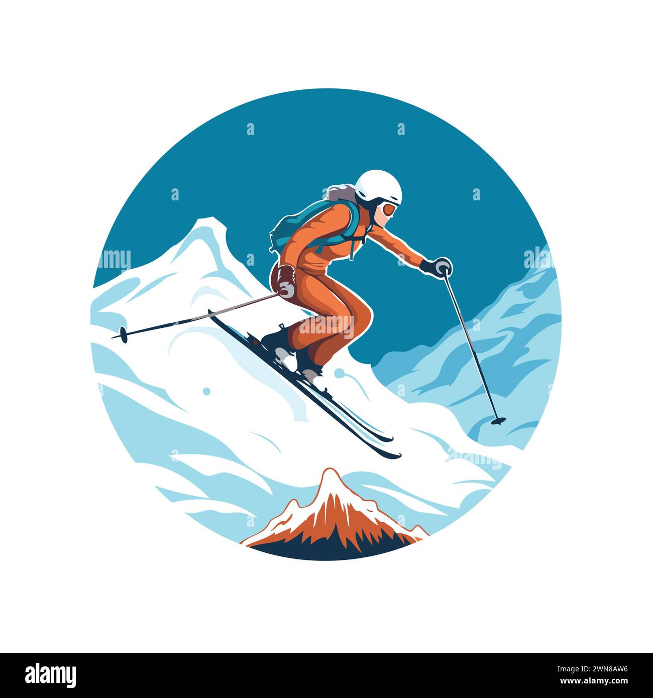 Femme skieuse dans les montagnes. Illustration vectorielle sur fond blanc. Illustration de Vecteur