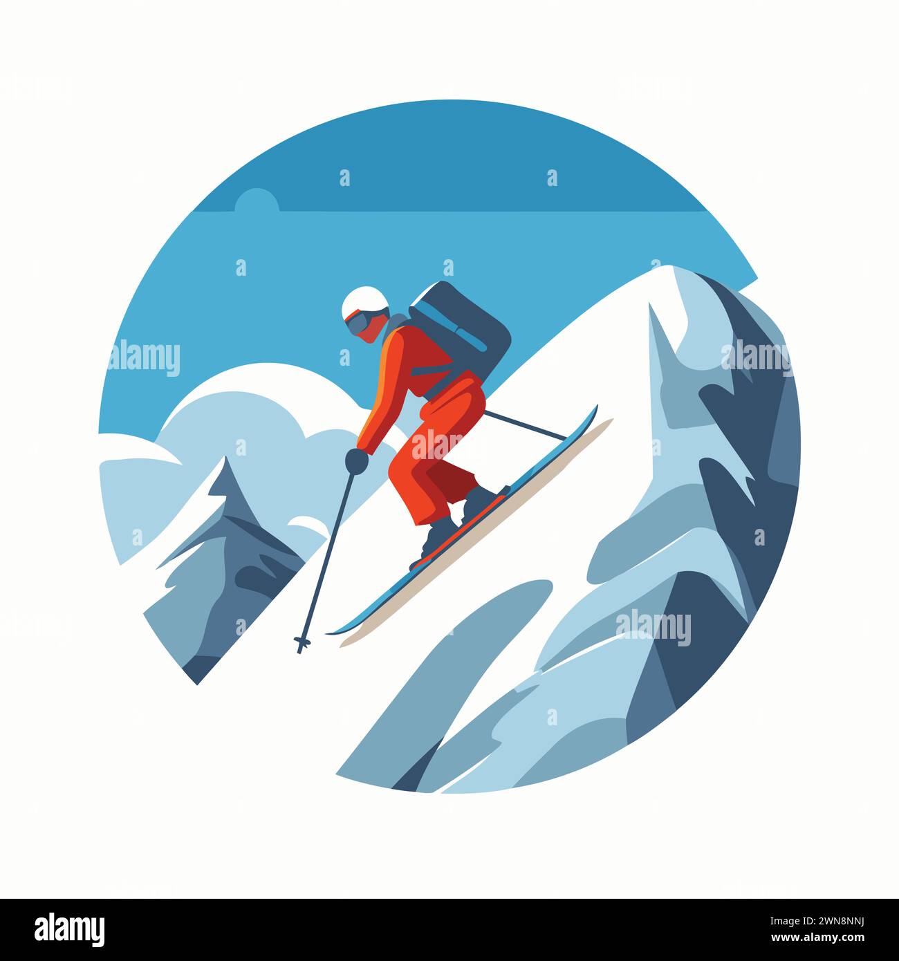 Ski. Illustration vectorielle dans le style de conception plat sur fond blanc. Illustration de Vecteur