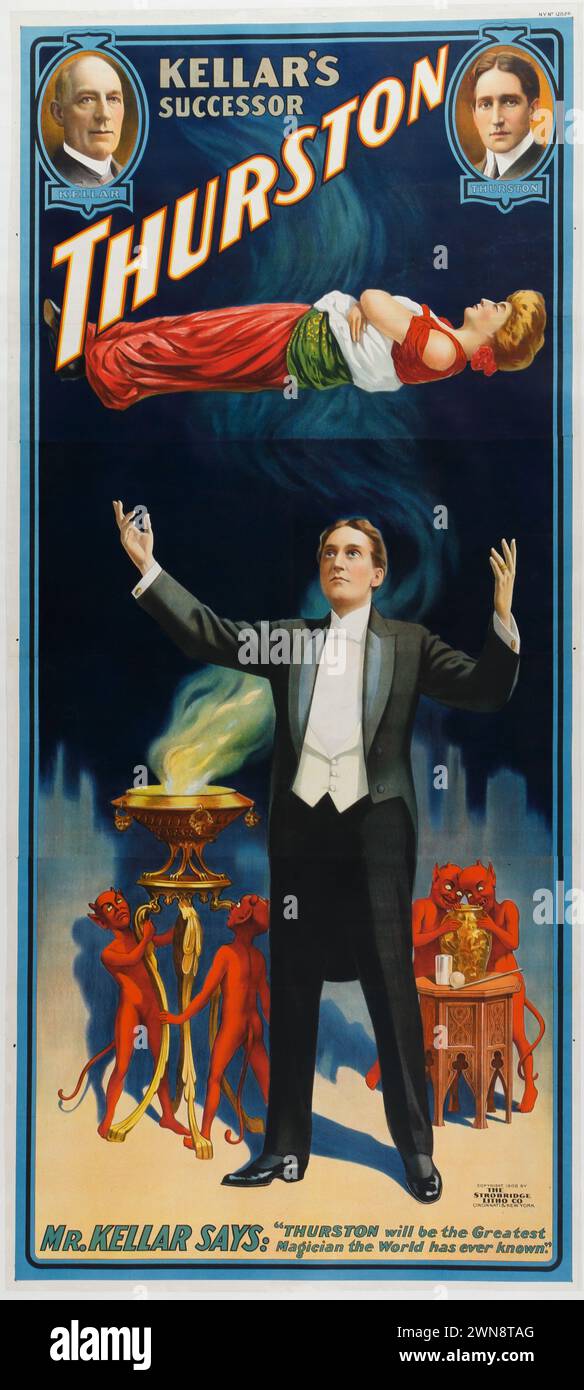 Affiches vintage Magician Performer. Thurston vers les années 1908 Banque D'Images