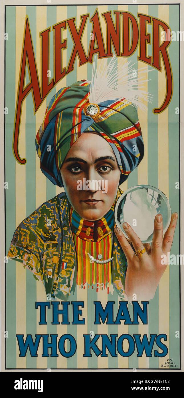 Affiches vintage Magician Performer. Alexander, l'homme qui sait. Vers 1910 Banque D'Images