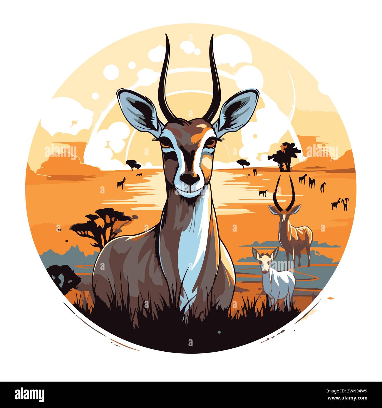 Antilope africaine dans la savane. Safari africain. Illustration vectorielle Illustration de Vecteur