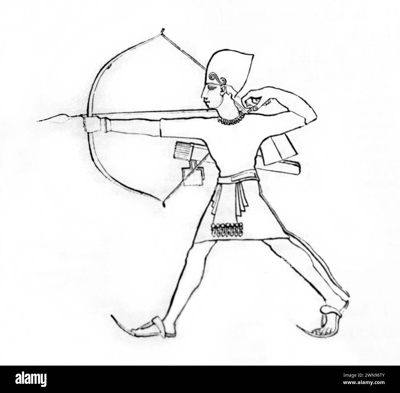 Illustration d'un Archer avec arc et flèche de Bas-relief à Thèbes de l'antique XIXe siècle Illustrated Family Bible Banque D'Images