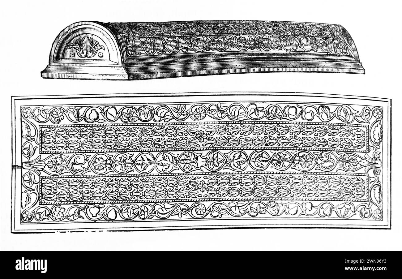 Illustration d'un sarcophage décoré élaboré trouvé à Jérusalem à partir de la Bible de la famille illustrée antique du XIXe siècle Banque D'Images