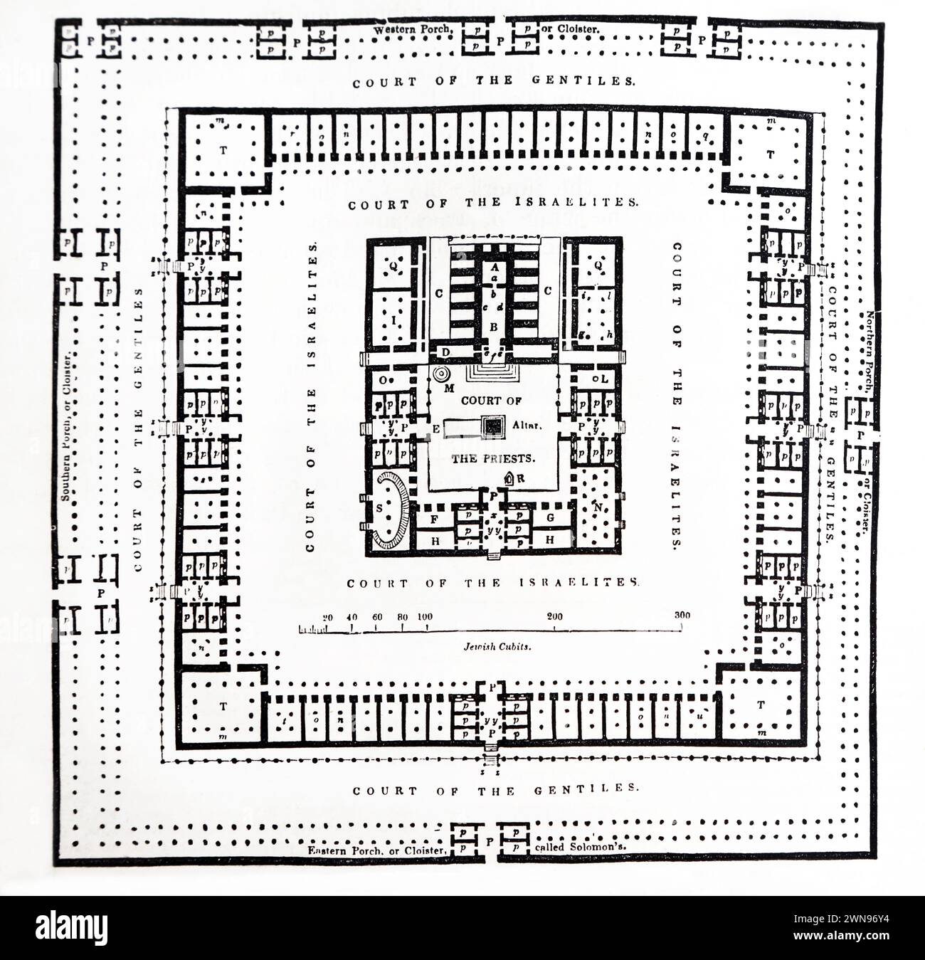Illustration d'un plan du Temple de Salomon montrant la Cour des Israélites et la Cour des Gentils d'après Bernard Lamy dans famille illustrée Banque D'Images