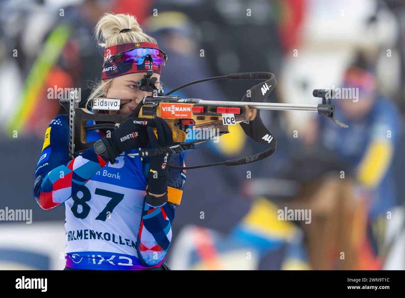 Oslo, Norvège 01 mars 2024, Ishol Marit Skogan, de Norvège, participe à l'épreuve individuelle féminine de 15 km à la BMW IBU World Cup Biathlon à Holmenkollen Oslo, Norvège. Crédit : Nigel Waldron/Alamy Live News Banque D'Images