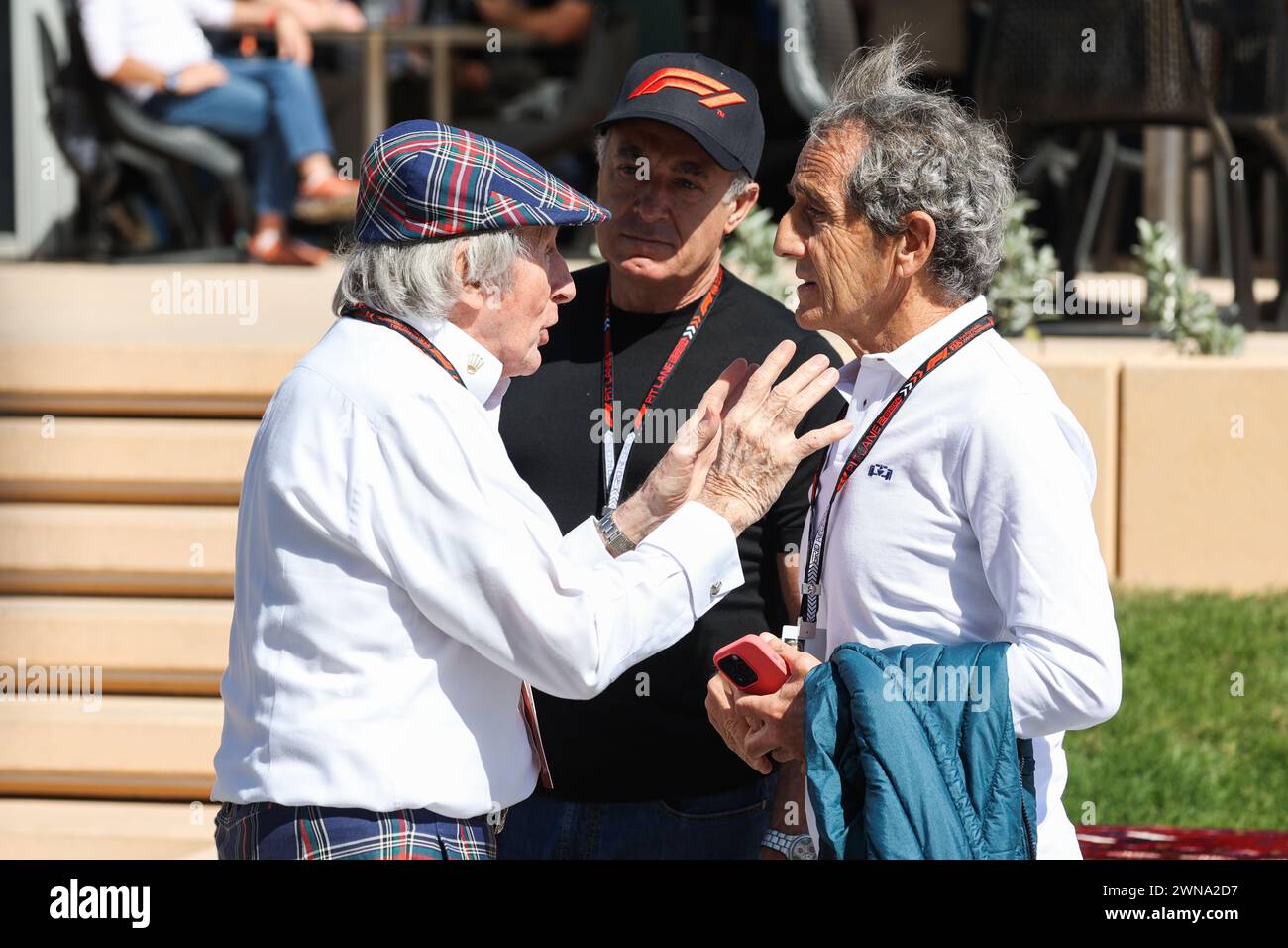 Jackie Stewart, PROST Alain (fra), ancien pilote de F1, portrait lors du Grand Prix de formule 1 Gulf Air Bahrain 2024, 1er tour du Championnat du monde FIA de formule 1 2024 du 29 février au 2 mars 2024 sur le circuit International de Bahreïn, à Sakhir, Bahreïn - photo Antonin Vincent / DPPI Banque D'Images