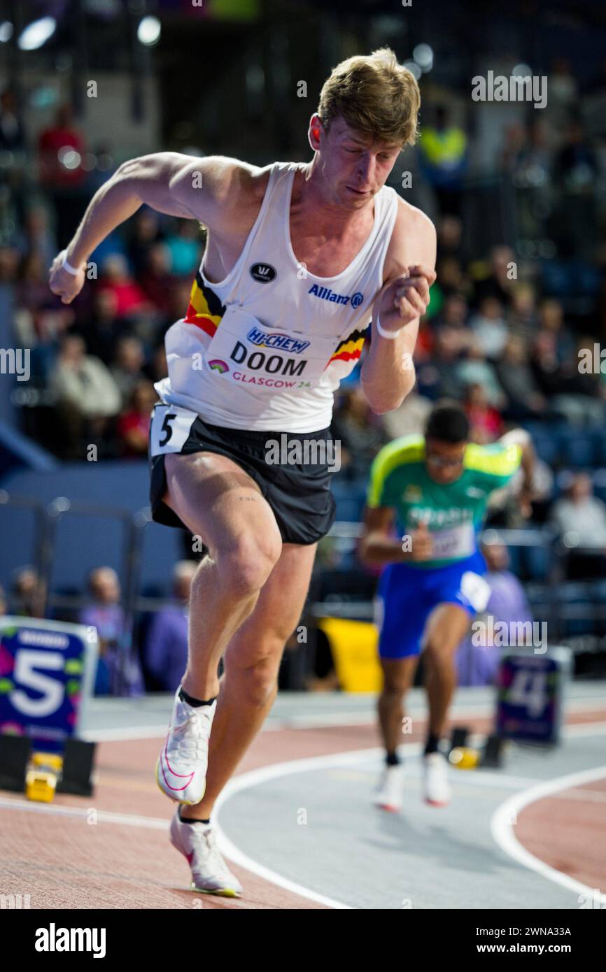 Glasgow, Écosse. 01 mars 2024. Alexander DOOM (bel) prend le départ de son 400m de chaleur qu'il remporte crédit : Raymond Davies / Alamy Live News Banque D'Images