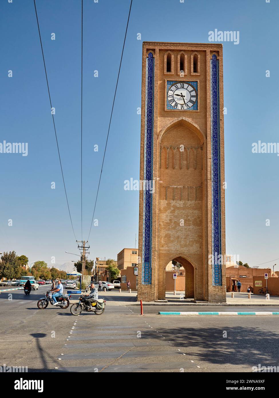 La Tour de l'horloge sur la place Al-Saat (place de l'horloge), l'une des plus anciennes tours de l'horloge en Iran et dans le monde. Yazd, Iran. Banque D'Images