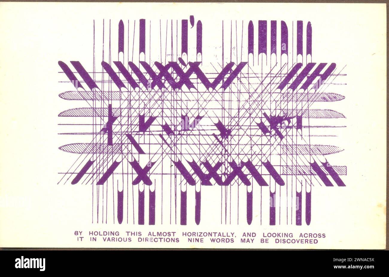 Carte postale publicitaire pour le spectacle de magie Maskelyne & devant sous la forme d'un puzzle calligraphique 1935 Banque D'Images