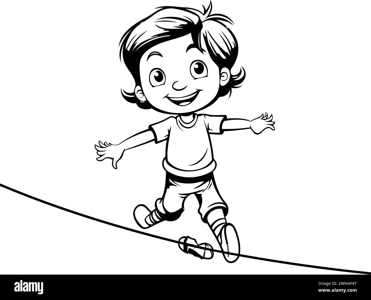 Dessin animé Kid équilibre sur une corde raide. Illustration vectorielle. Illustration de Vecteur