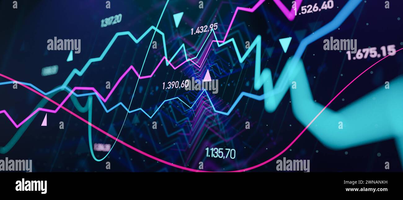 Graphiques abstraits, données et lignes, concept d'entreprise. Graphiques bleus et violets abstraits, données et lignes, concept commercial. Chiffres fincennaux, investissement, Re Banque D'Images