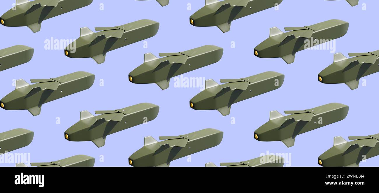 Motif de missiles de croisière sur un fond bleu. Format de bannière Web Banque D'Images