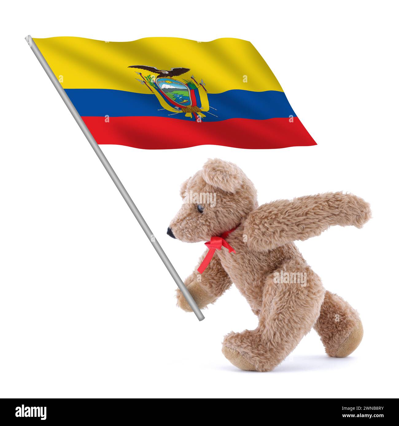 Drapeau de l'Équateur porté par un ours en peluche mignon Banque D'Images