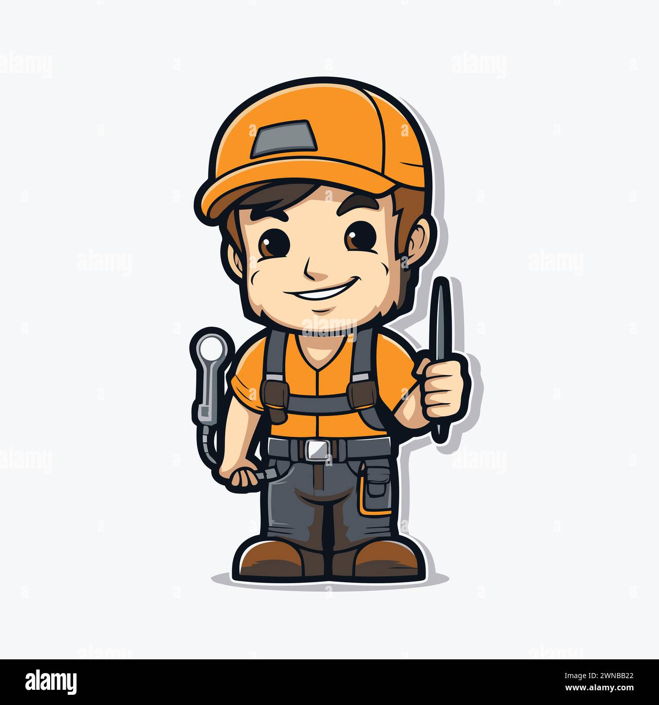 Travailleur de la construction - illustration vectorielle de personnage de mascotte de dessin animé de mécanicien Illustration de Vecteur