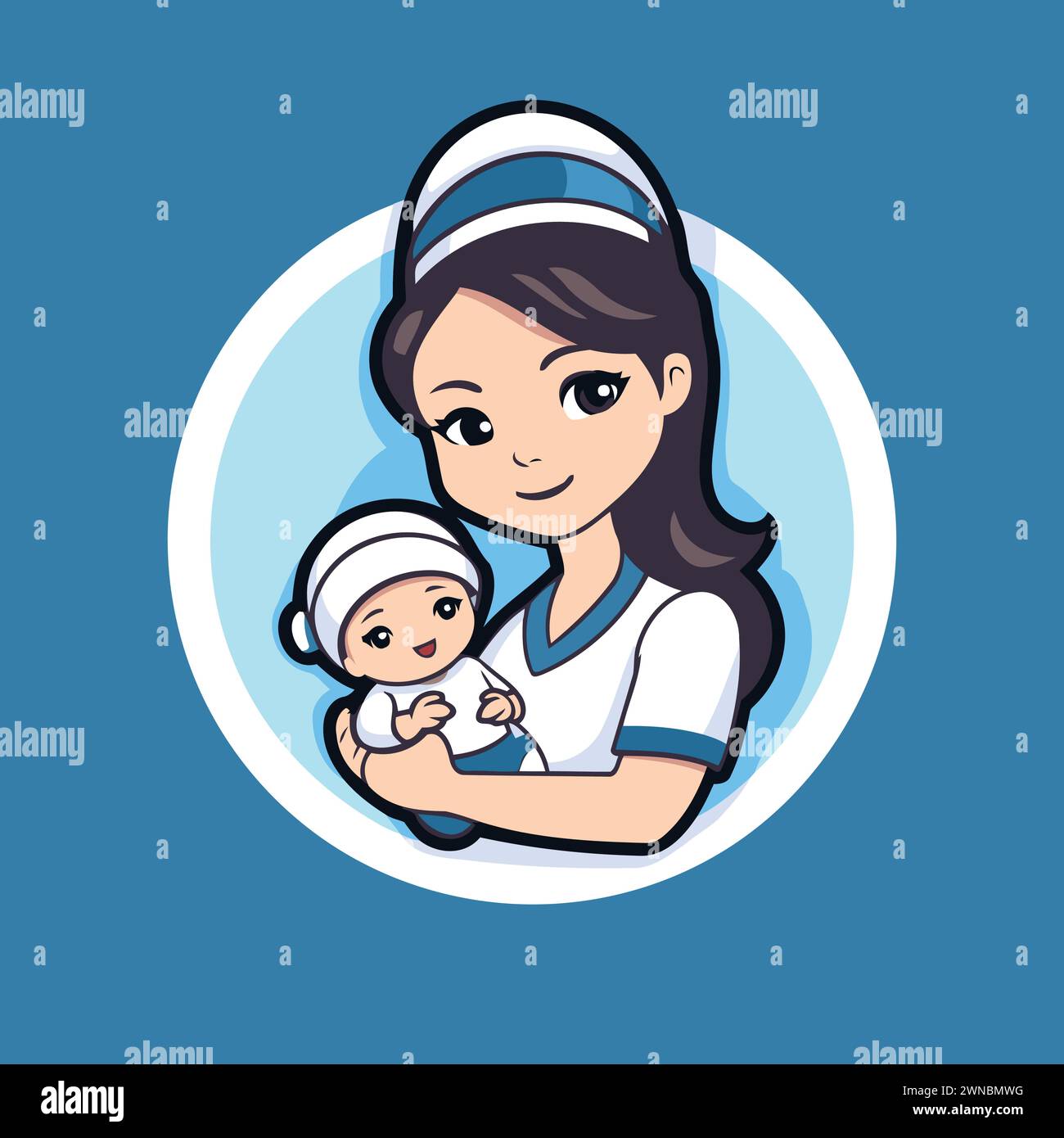 Mère tenant son nouveau-né dans ses bras. Illustration vectorielle dans le style de dessin animé. Illustration de Vecteur