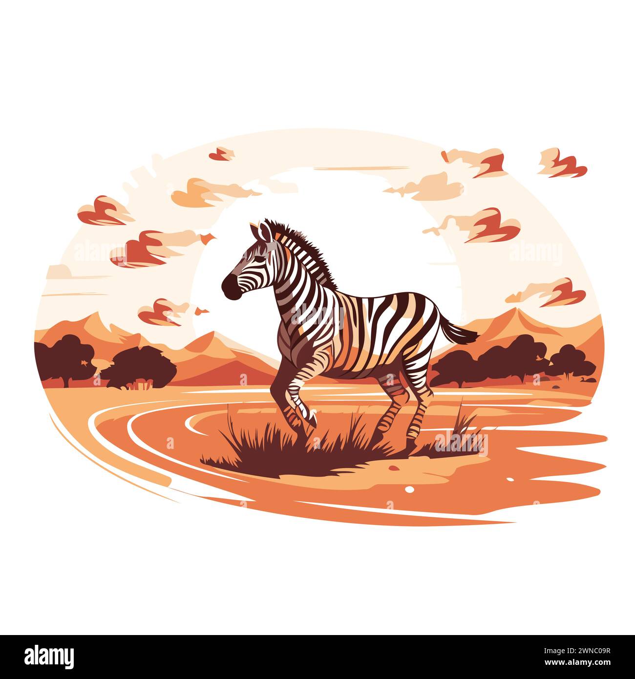 Zebra dans la savane. Illustration vectorielle d'un animal sauvage. Illustration de Vecteur
