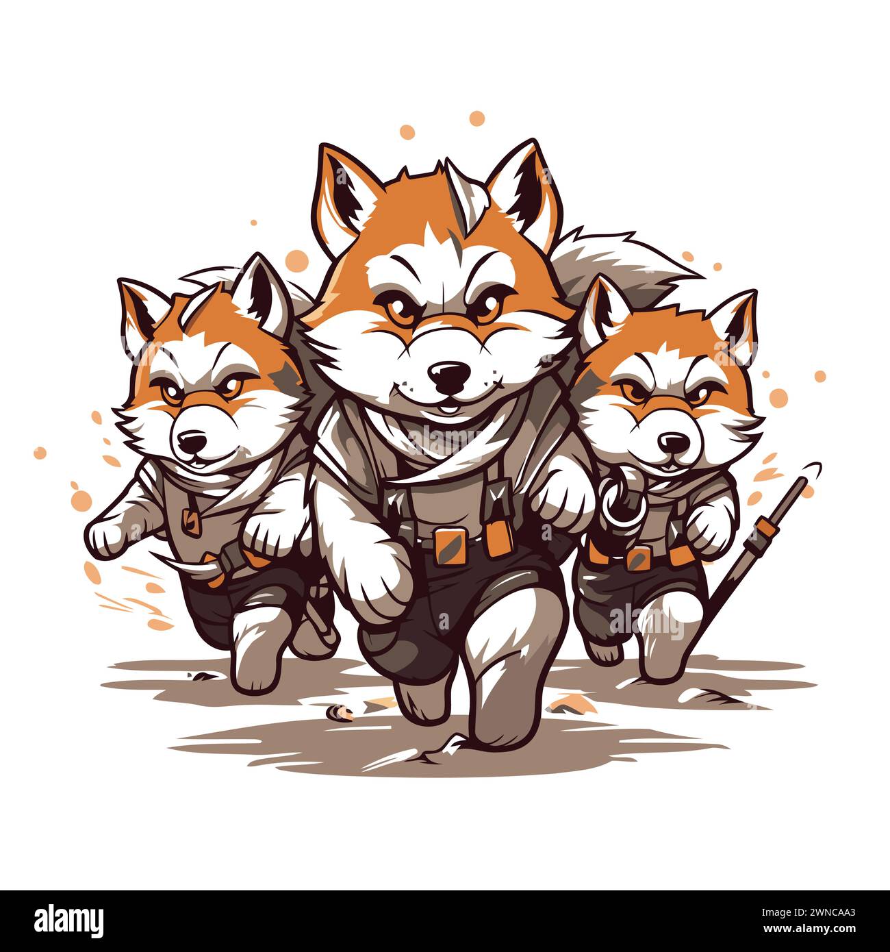Illustration d'un groupe de chiens Husky en équipe. Illustration de Vecteur