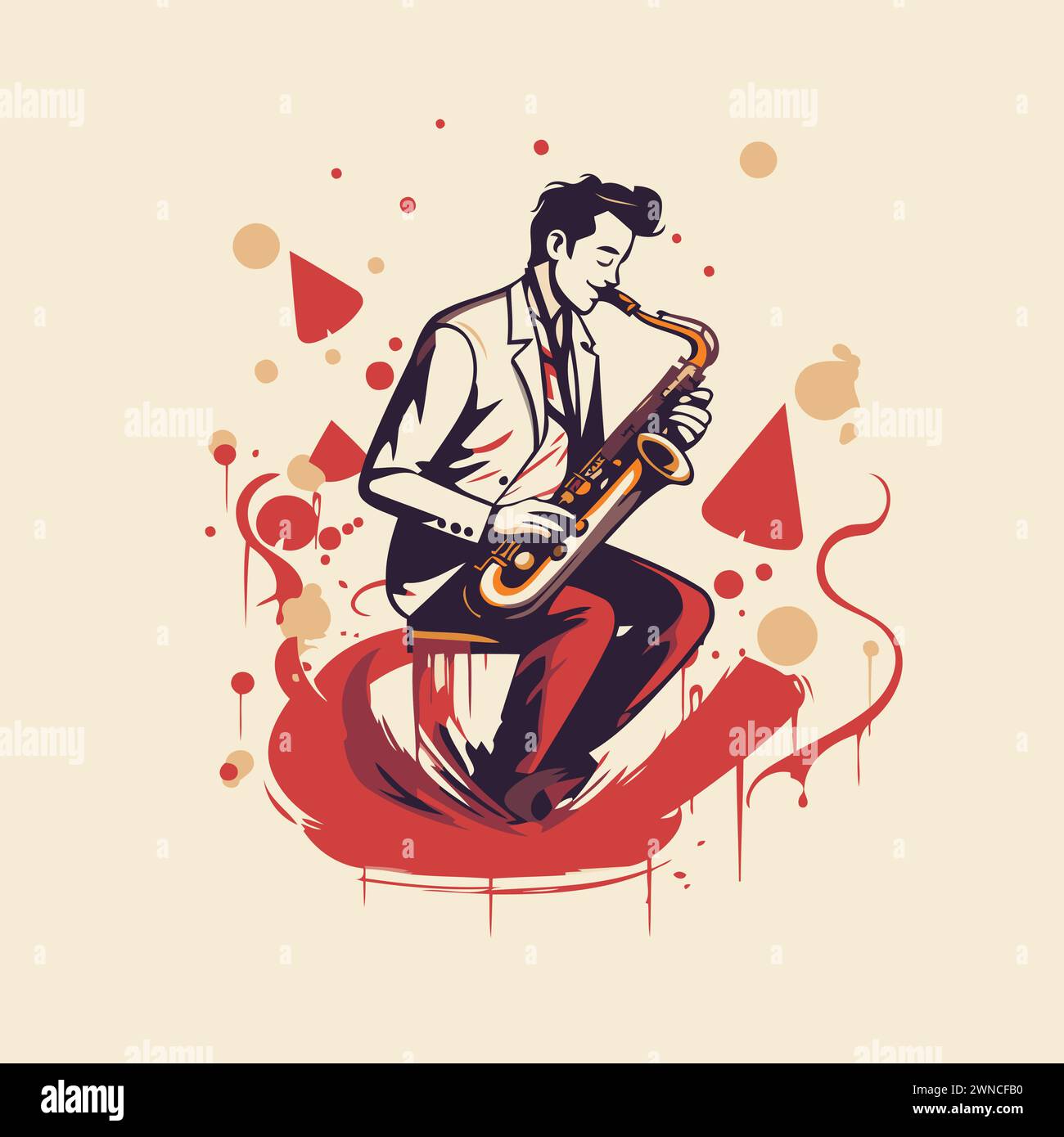 Musicien de jazz jouant du saxophone. Illustration vectorielle dessinée à la main. Illustration de Vecteur
