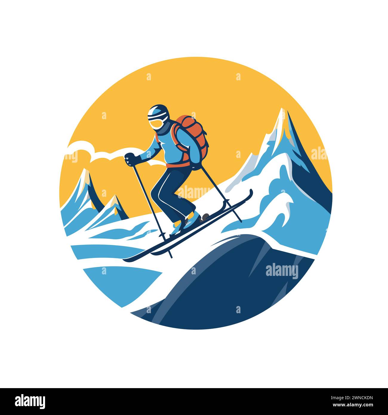 Icône du ski. Illustration vectorielle de saut de skieur sur la montagne de neige Illustration de Vecteur