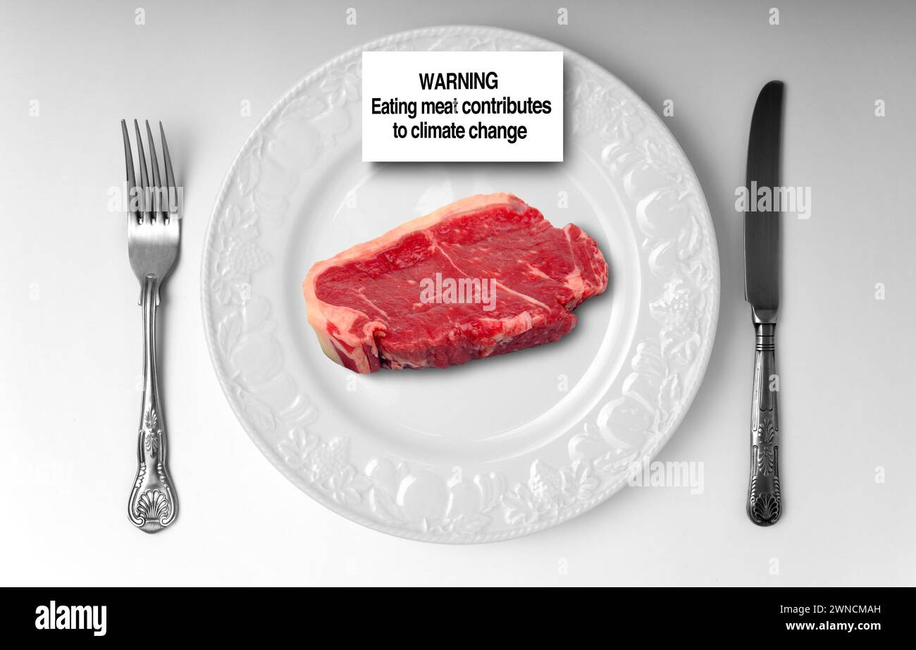 Impact de la consommation de viande sur le changement climatique, image composite Banque D'Images