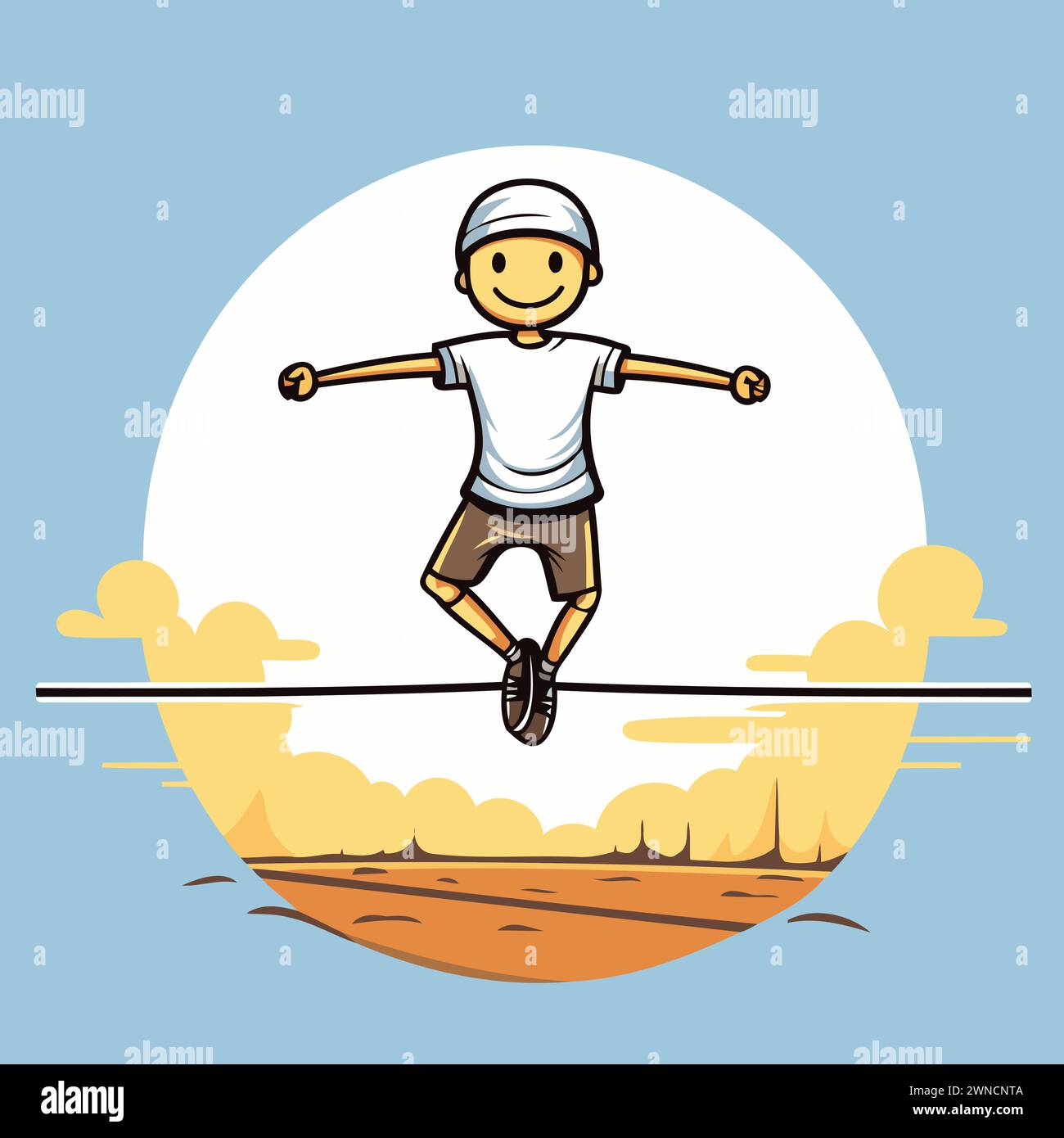 Illustration de dessin animé d'un homme sautant sur une corde raide. Illustration de Vecteur