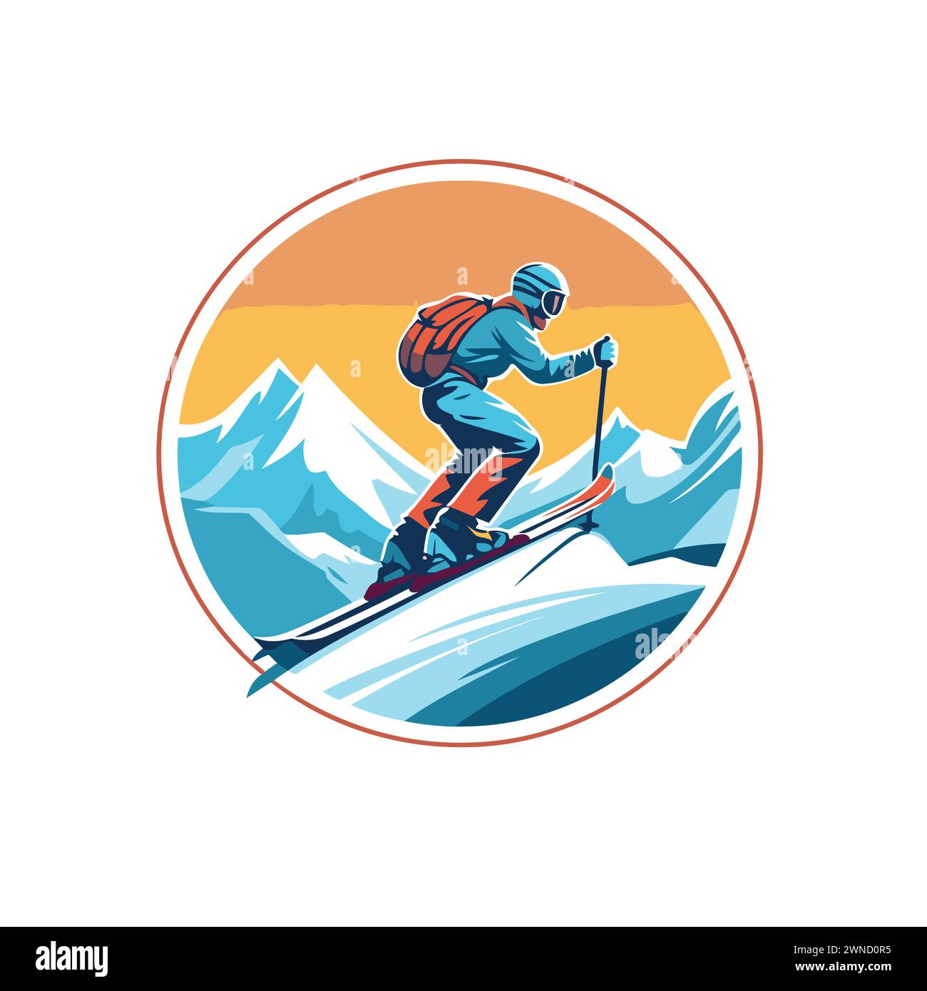Skieur en montagne. Sports d'hiver extrêmes. Illustration vectorielle dans un style rétro. Illustration de Vecteur