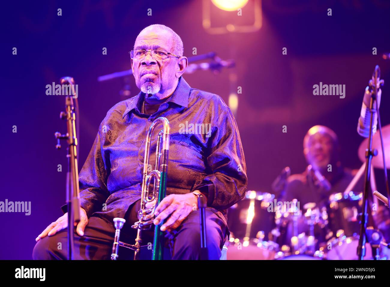 Fred Wesley. Le jazzman américain et tromboniste Fred Wesley et The New JB’s en concert au festival éclats d’Email Jazz Édition à Limoges. Gamme : Banque D'Images