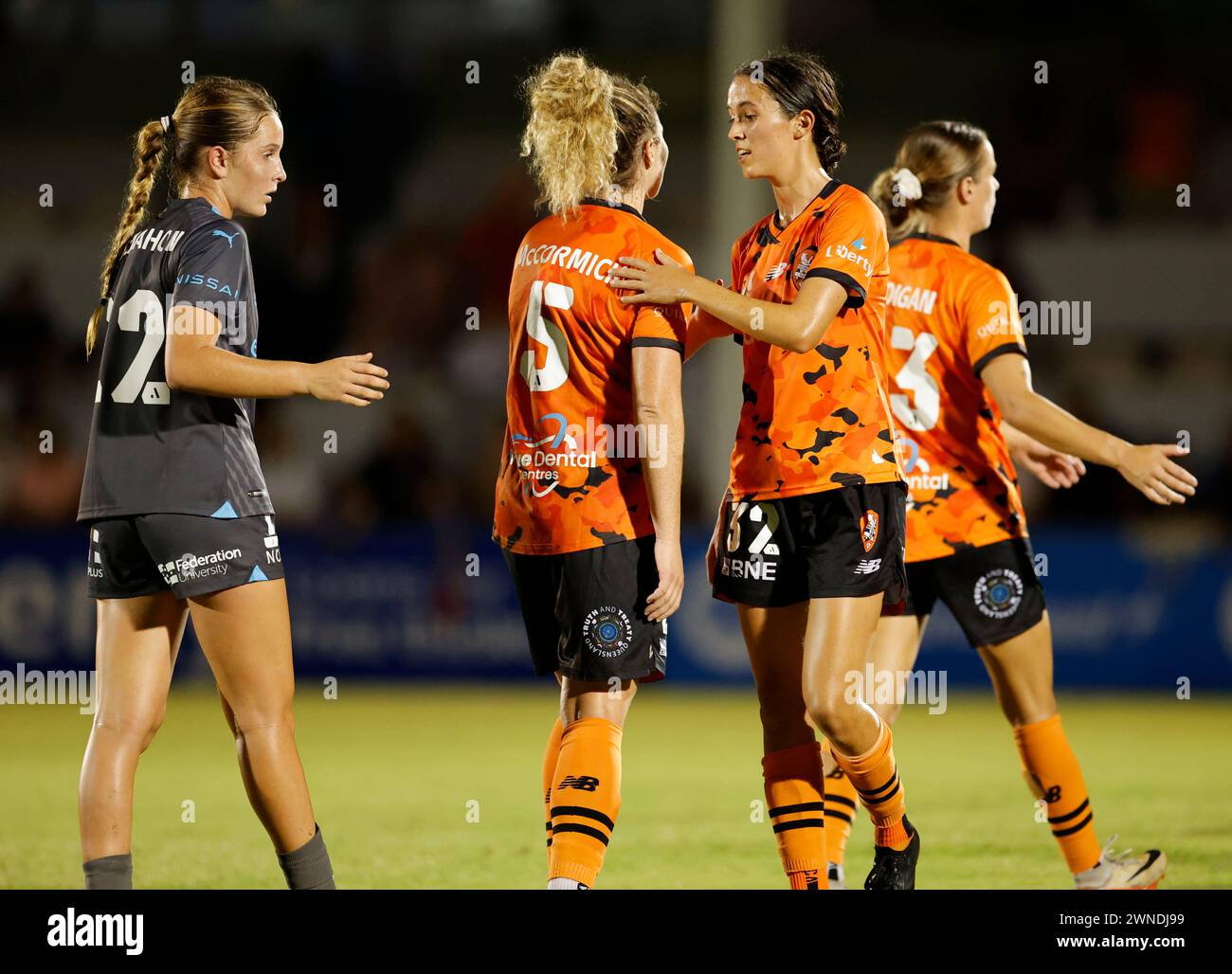 Brisbane, Australie. 02 mars 2024. 2 mars 2024, Brisbane, Queensland, Australie : Brisbane, Australie, 2 mars 2024 : à plein temps alors que Brisbane gagne 2-0 au Liberty A League match entre Brisbane Roar et Melbourne City FC à Perry Park (crédit image : © Promediapix/Sport Press photo via crédit : Zuma Press/Alamy Live News Banque D'Images