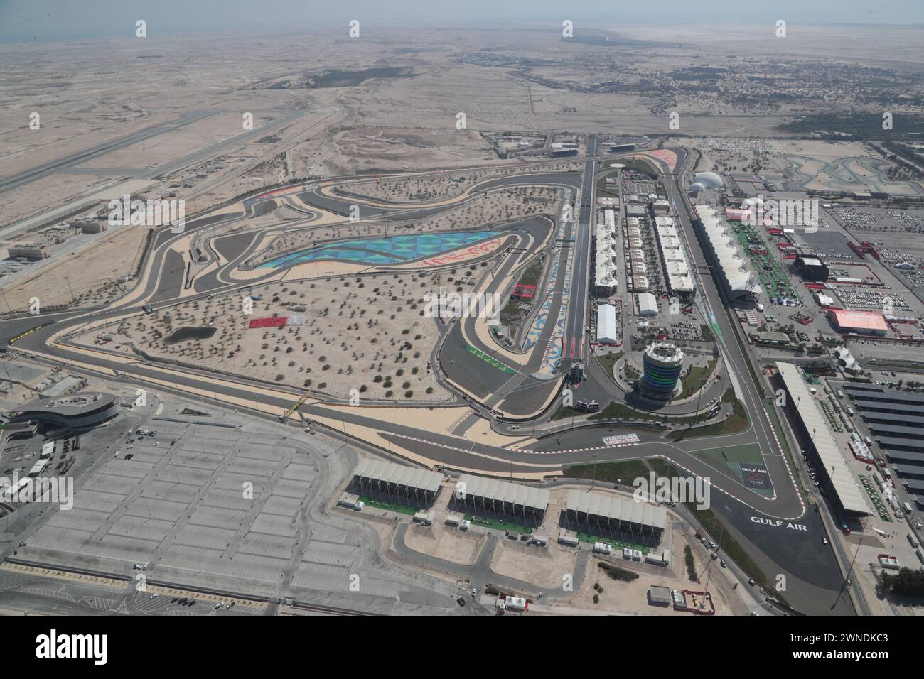 Sakhir, Bahreïn. 01 mars 2024. Une vue aérienne du circuit. 01.03.2024. Championnat du monde de formule 1, Rd 1, Grand Prix de Bahreïn, Sakhir, Bahreïn, jour de qualification. Le crédit photo devrait se lire : XPB/Alamy Live News. Banque D'Images