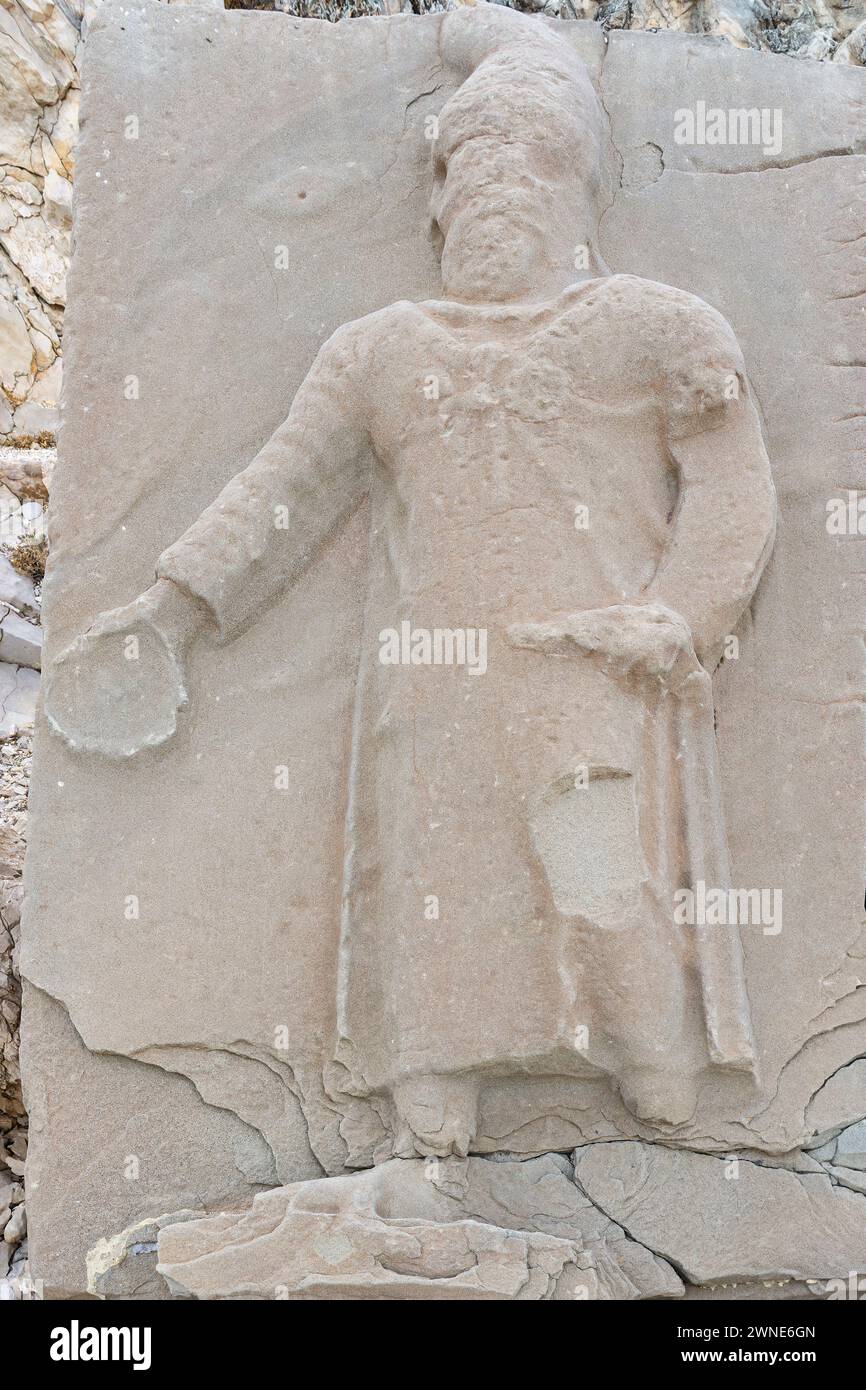 Stèle de Xerxès i au sommet du mont Nemrut, province d'Adiyaman, Turquie Banque D'Images